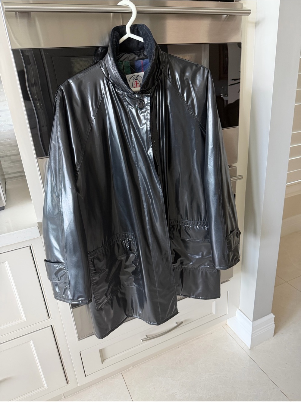 Women’s Black Shiny warm lined Raincoat Jacket